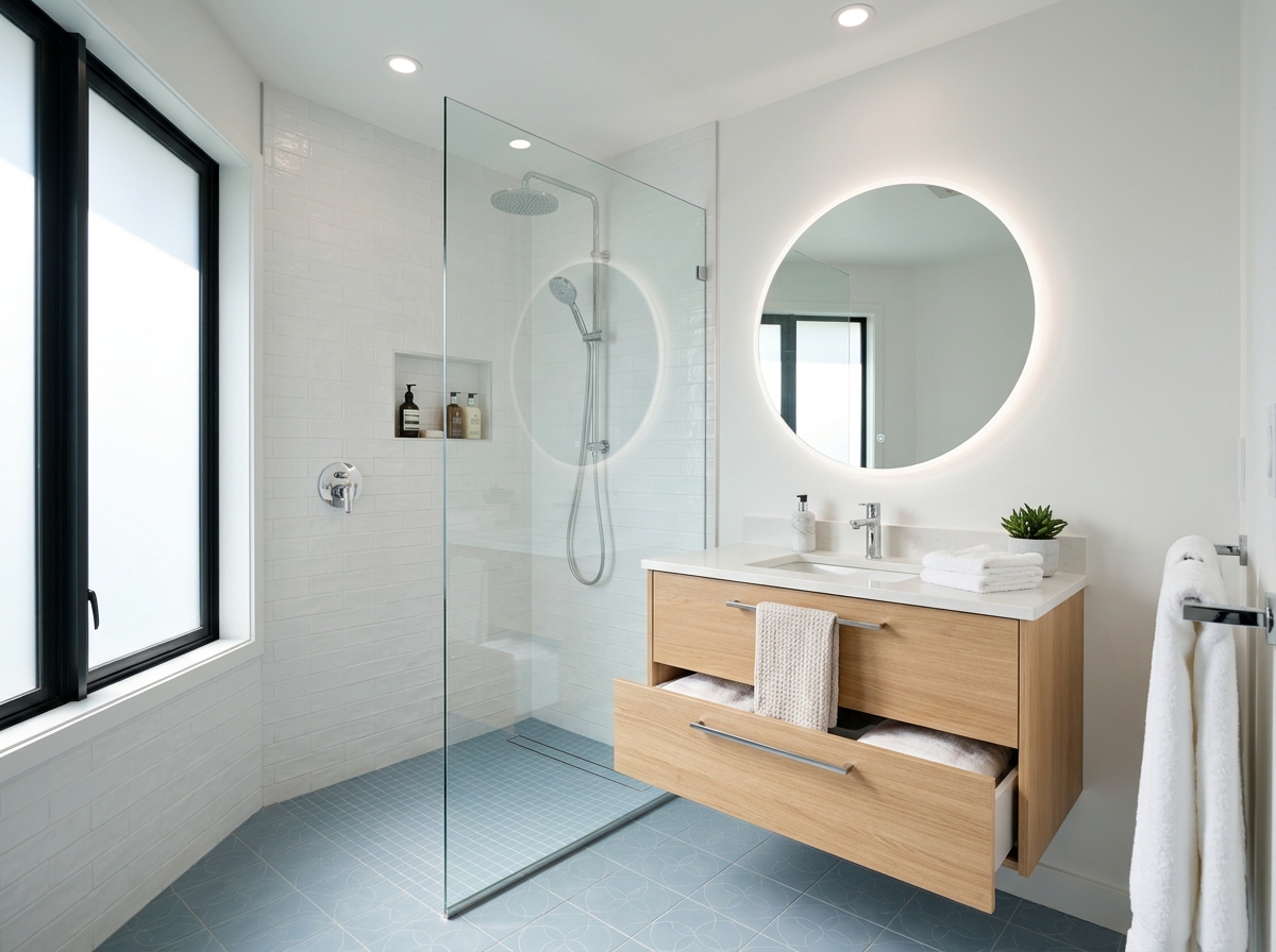 Modernes Badezimmer mit bodengleicher Dusche